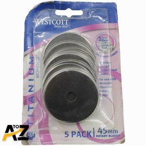 Westcott 45mm Titanium Bonded Rotary Cutting Blade 5 Pack Refill 3X Harder Steel
